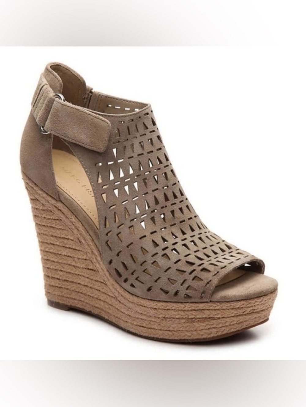 Leather Marc Fisher Taupe Laser-Cut Espadrille Wedge Sandals